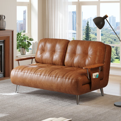 Canapé-lit convertible 44,5 po 3-en-1 avec dossier réglable à 5 positions, chaise longue compacte moderne et rangement intégré pour un confort polyvalent.