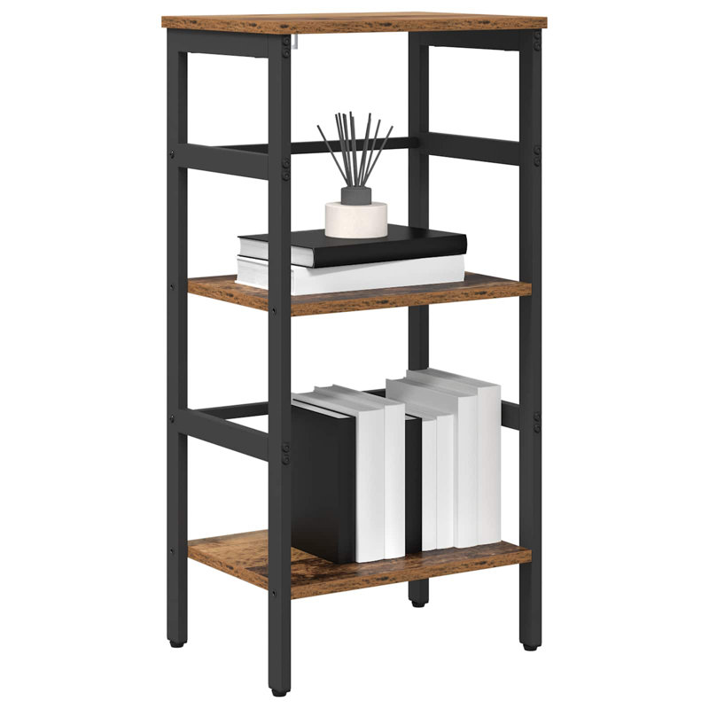 Steel Etagere Bookcase, Old Wood, (2 Shelves) 81cm. H x 40cm. W x 29.5cm. D