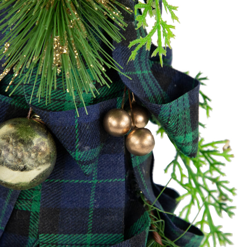 Arbre de Noël 18 po à rubans écossais vert et bleu