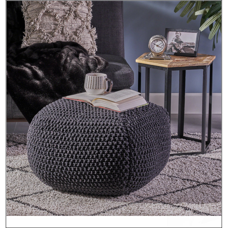 Pouf en coton Hollis, Gris foncé