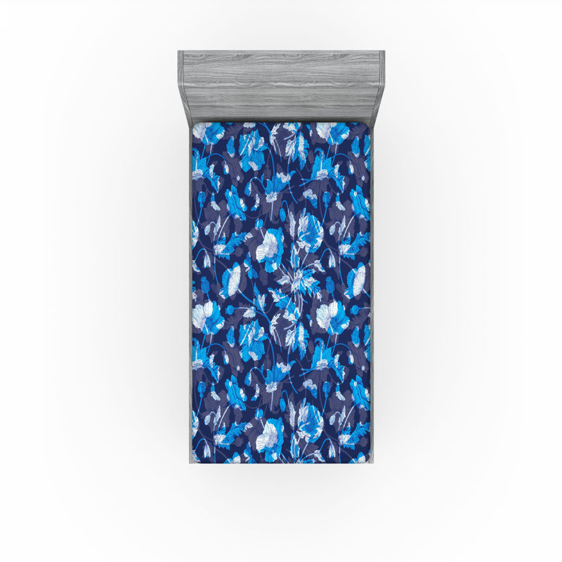 Drap-housse Ambesonne, Bleu ciel, bleu, quartz / floral, Drap-housse pour lit simple TG