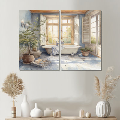Old Farmhouse Bathaign III - Art mural floral de grande salle de bain