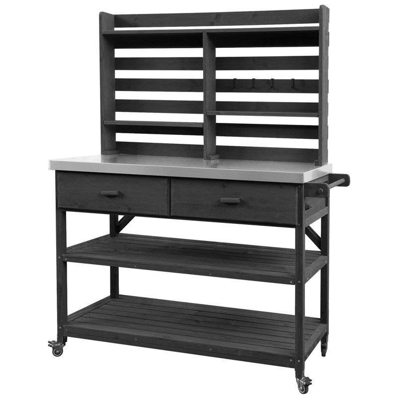 Banc de rempotage Gaia avec plateau en acier inoxydable et roulettes verrouillables