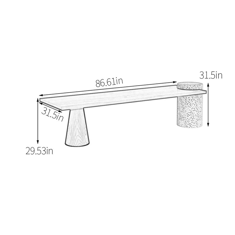 Table de salle à manger pratique en frêne et fer, H 31,5 po x L 86,61 po x l 31,5 po, Tanné, Brun clair, blanc et noir