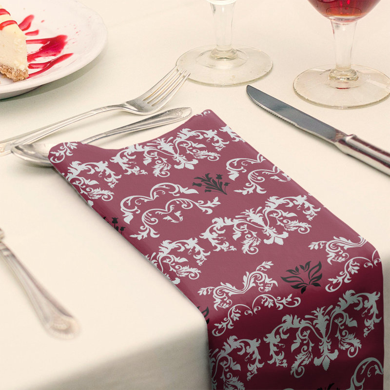 Damask Square Napkin, White/Red/Black, Polyester, 10" W x 10" L