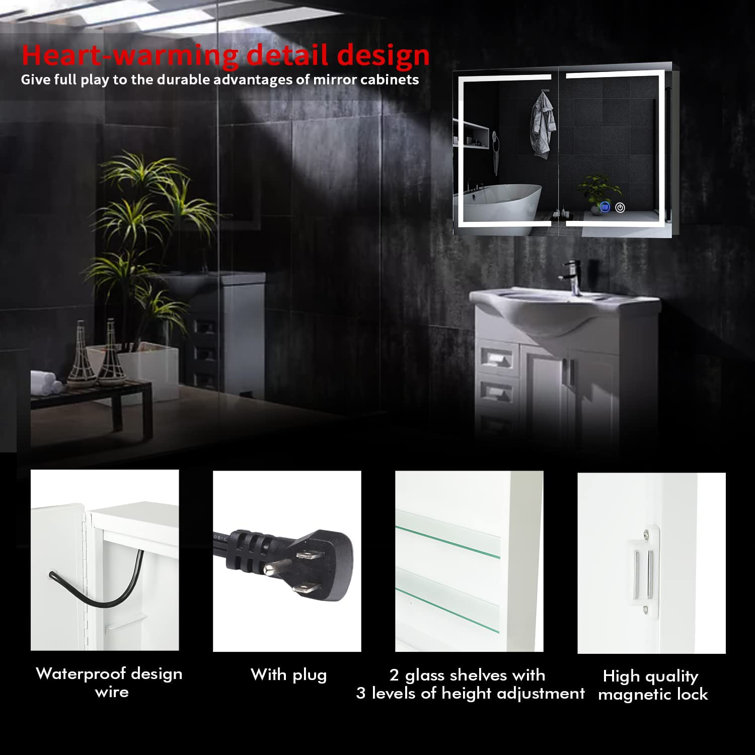 31.5'' W 23.6'' H Wall Mounted Required Framed Medicine Cabinet Mirror Adjustable