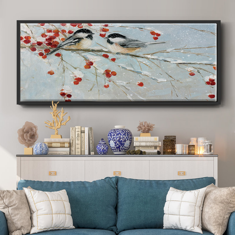 Chickadees in Winter- Framed Canvas