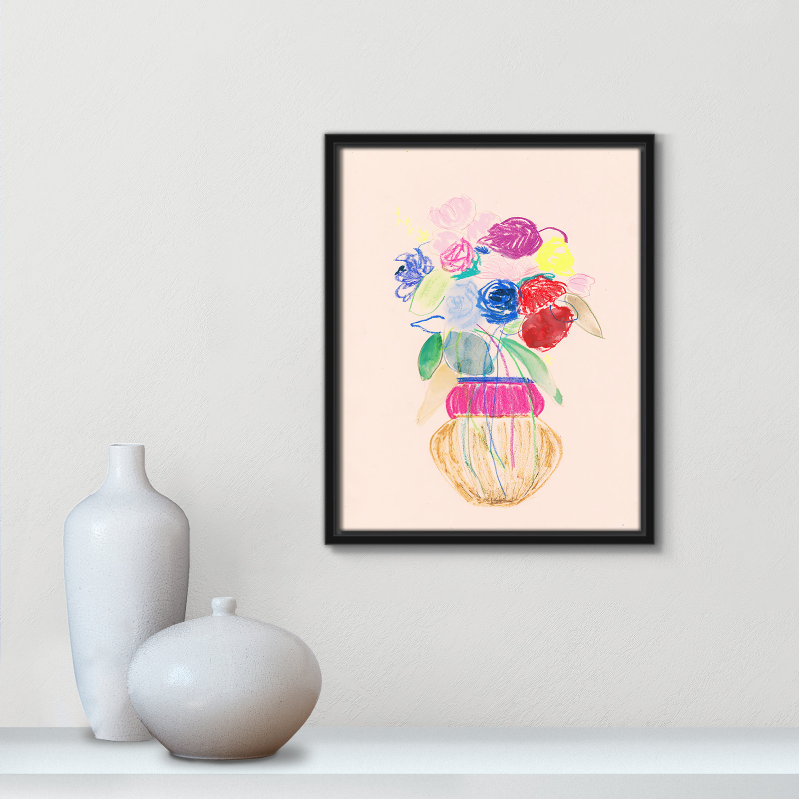 Simple Floral Collection "Simple Floral II" Print by Bea Dina, No Mat, 15.5" H x 12.5" W x 2" D, Black Floater Framed Canvas