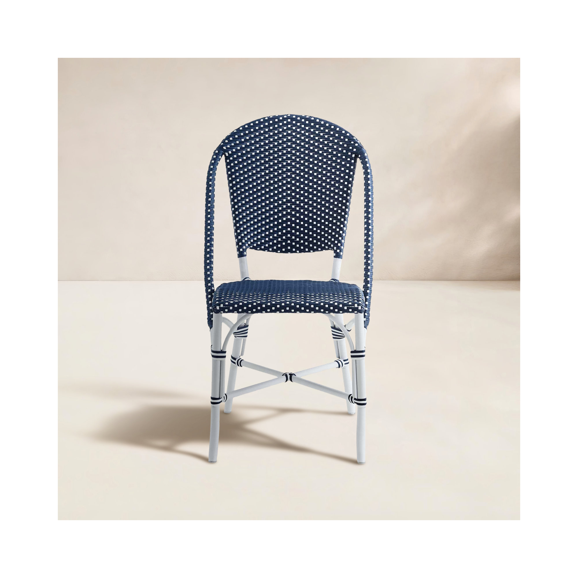 Sofie Outdoor Dining Side Chair, Navy with White Dot