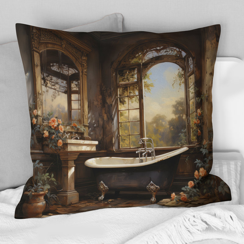 Bathroom Vintage Elegance I - Bath & Laundry Printed Throw Pillow, H 18 po x l 18 po, Carré