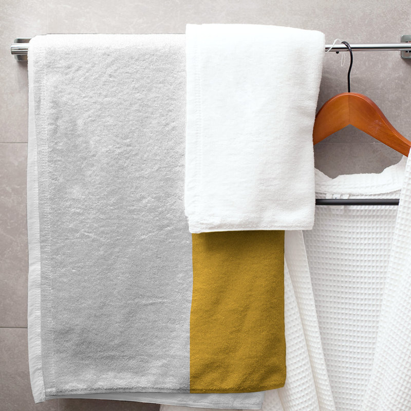 Lightweight Bath Towel, Microfiber, White/Pittsburgh Gold/Black