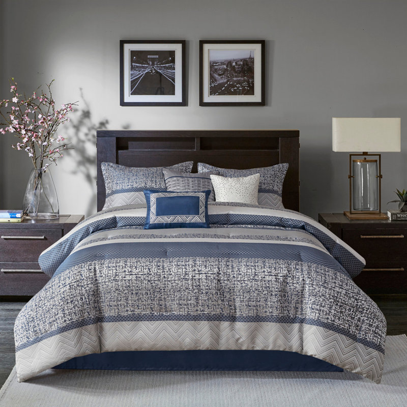 Ensemble d'édredon 7 pièces jacquard bleu marine
