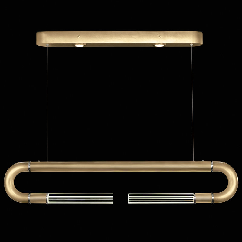 Luminaire suspendu linéaire avec peau Antonia, Feuille d'or / nickel
