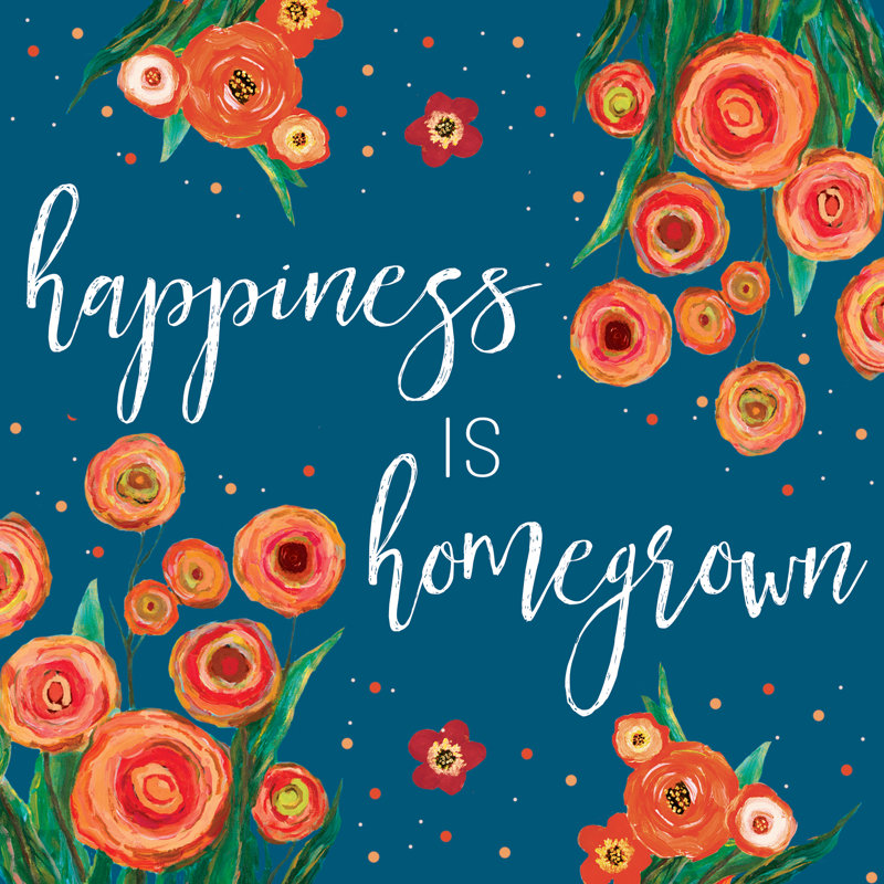 Happiness Orange Floral - Wrapped Canvas Print, 30cm H x 30cm W x 3.8cm D