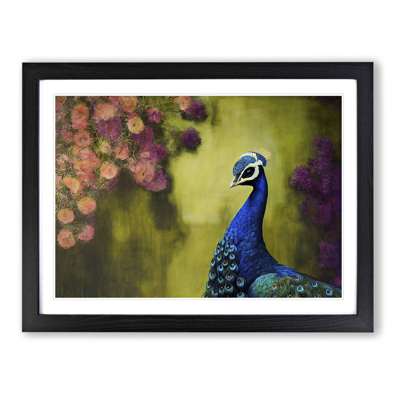 XH1022-6725X Painting Of A Peacock - Single Picture Frame Painting, Black Framed, 46cm H x 64cm W x 2cm D