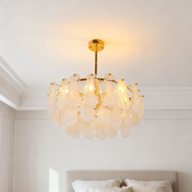 23.6" 6-Light Modern Gold Double-Layer Glass Chandelier