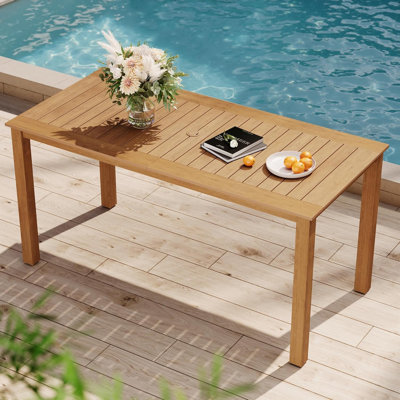 Table de salle à manger de patio rectangulaire très longue avec trou pour parasol intégré HiPS