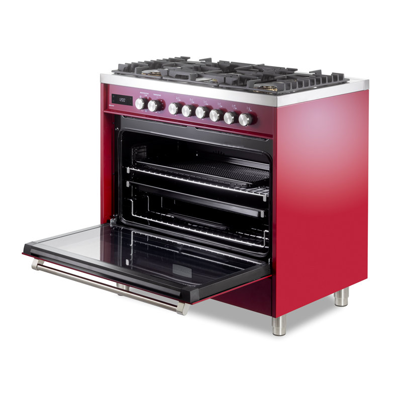 Verona Ultima 36" 5 Burner Single Dual Fuel Range, Burgundy