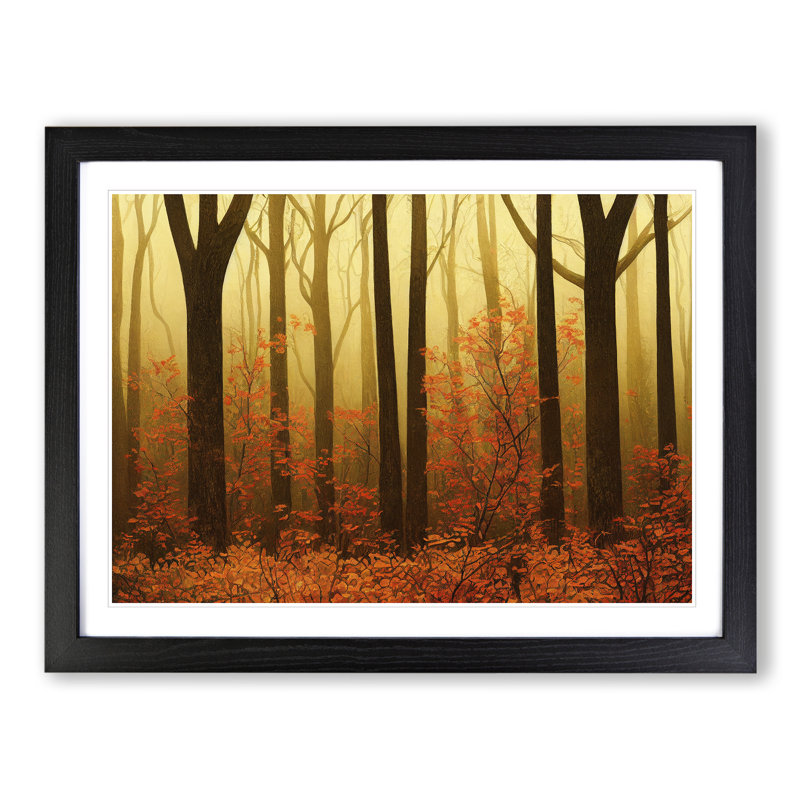Cheery Autumn Forest - Single Picture Frame Print, Black, 46cm H x 64cm W x 2cm D