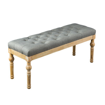 Grey Habit Bench For Dining Area - Solid Wood Frame, Soft Fabric Seat, Attractive Legs, 48" W X 16" D 19.5" H In Style, Fine Upholstery Work, Leg Support, 48"W 16"D 19.5"H