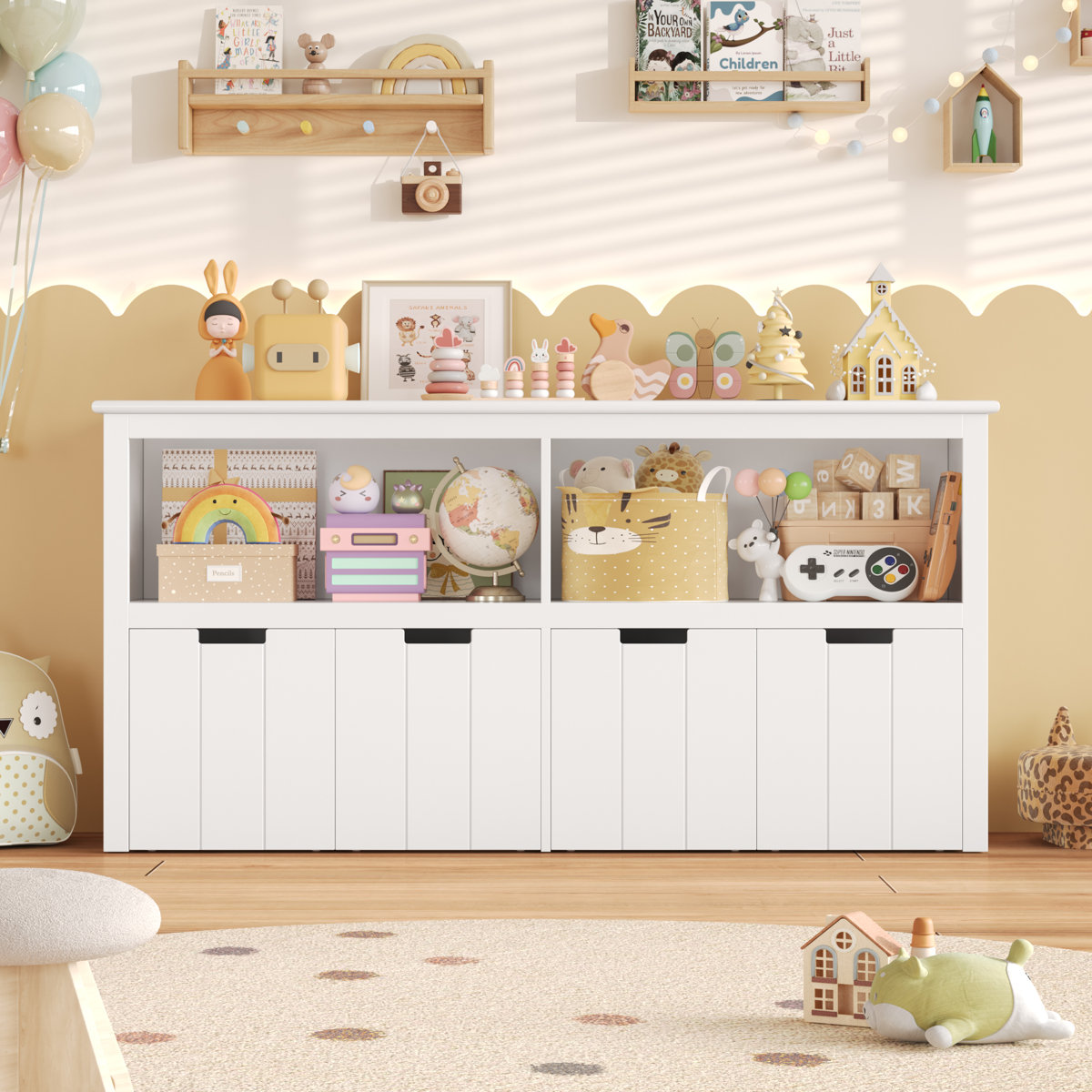 Bayze Bookcase with Removable Drawers, White