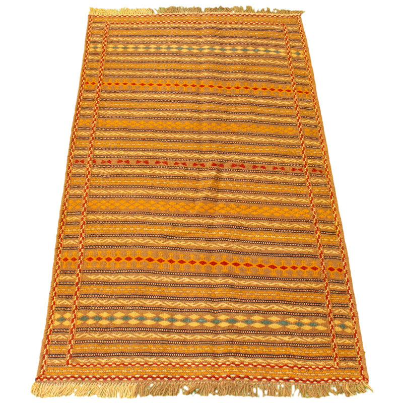 Tapis orange / brun en laine fabriqué à la main Kilim