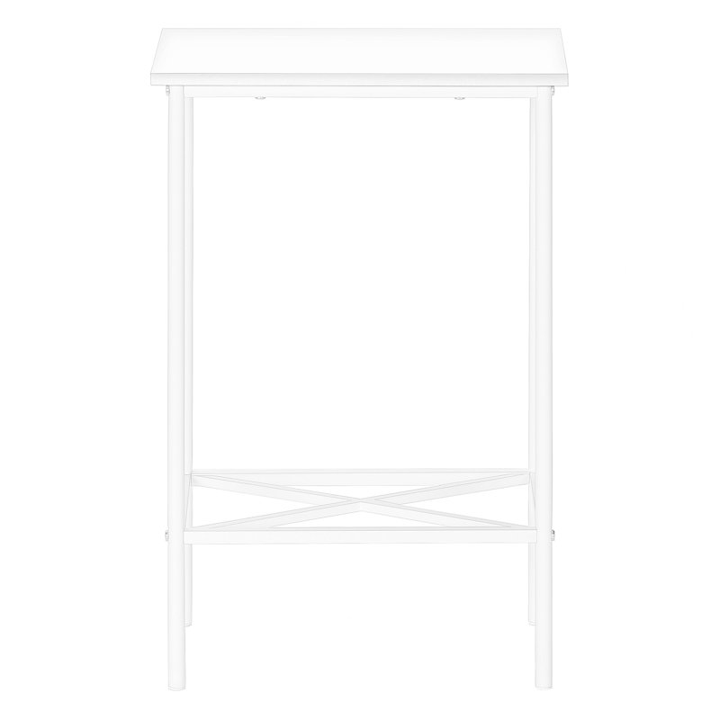 Table d'appoint, côté, bout, étroit, petit, 2 niveaux, stratifié blanc, métal blanc, contemporain, moderne