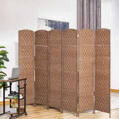 6' Tall Wicker Weave 6 Panel Room Divider Privacy Screen - Natural