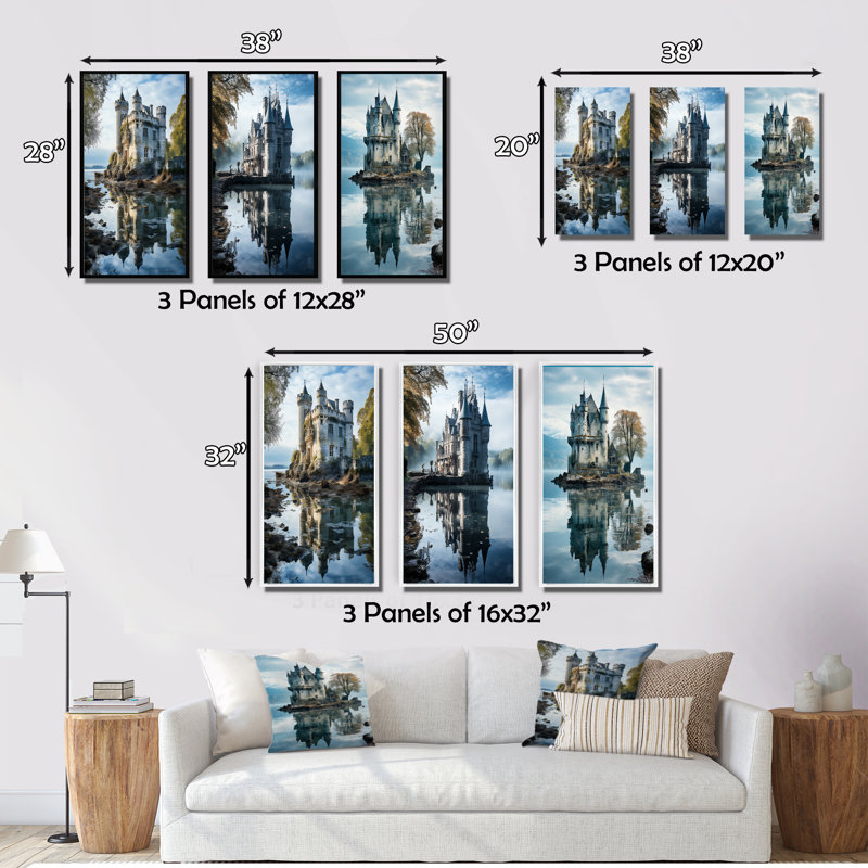 «Castles Dreamy Reflections», 3 pièces sur toile, Toile tendue, H 40 po x l 60 po