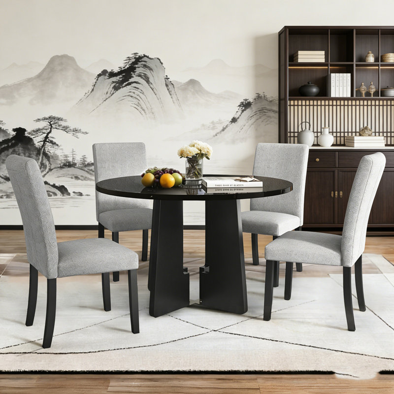 Bermuda 5 pièces avec table ronde et 4 chaises, Gris