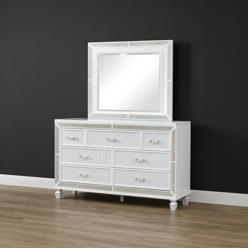Commode 7 tiroirs l 63,5 po avec miroir Bonifay, Blanc