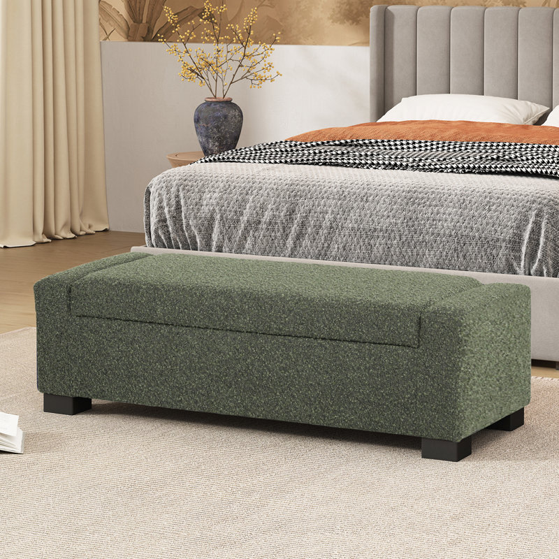 Banc de rangement, banc de bout rembourré avec rangement et sièges pour le salon, la chambre à coucher ou le vestibule, Vert