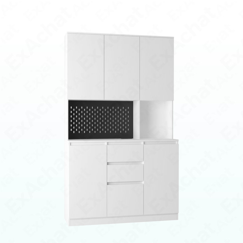 Buffet de cuisine moderne autoportant de 74 po avec station de charge et support pour micro-ondes, Blanc