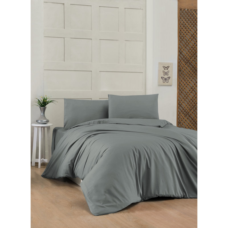 Hadfield Cotton Solid Colour Duvet Cover Set, Dark Grey, 200 x 220cm - 2 Pillowcases (60 x 80 cm)