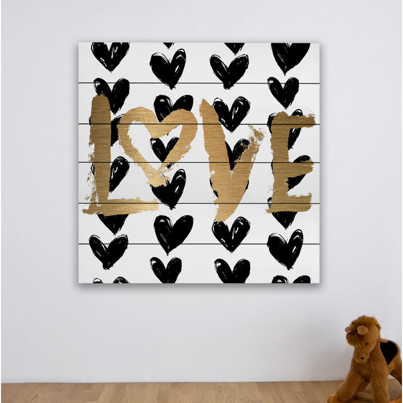 « Black Hearts », reproduction d’art textuel sur bois sans cadre, H 24 po x l 24 po x 1,5 po