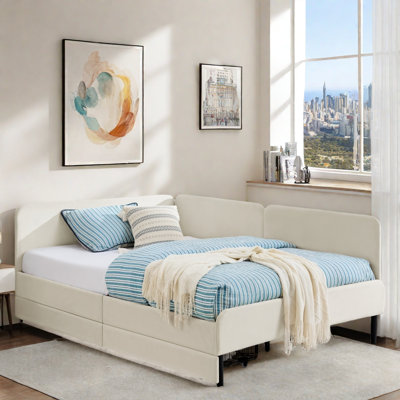 Upholstered Daybed With 2 Storage Drawers And Adjustable Side Rail