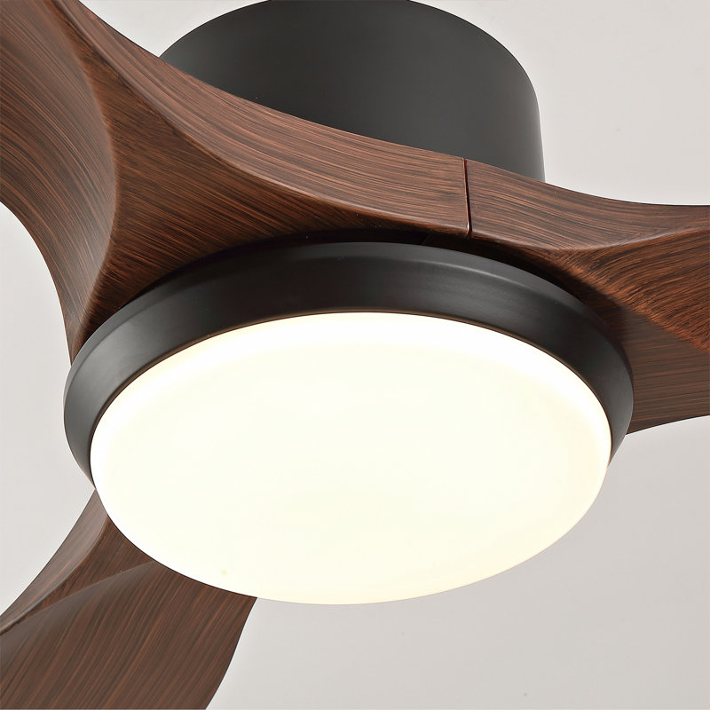 Ventilateur de plafond noir moderne de 52 pouces avec lumière et 3 pales en ABS avec moteur à courant continu réversible