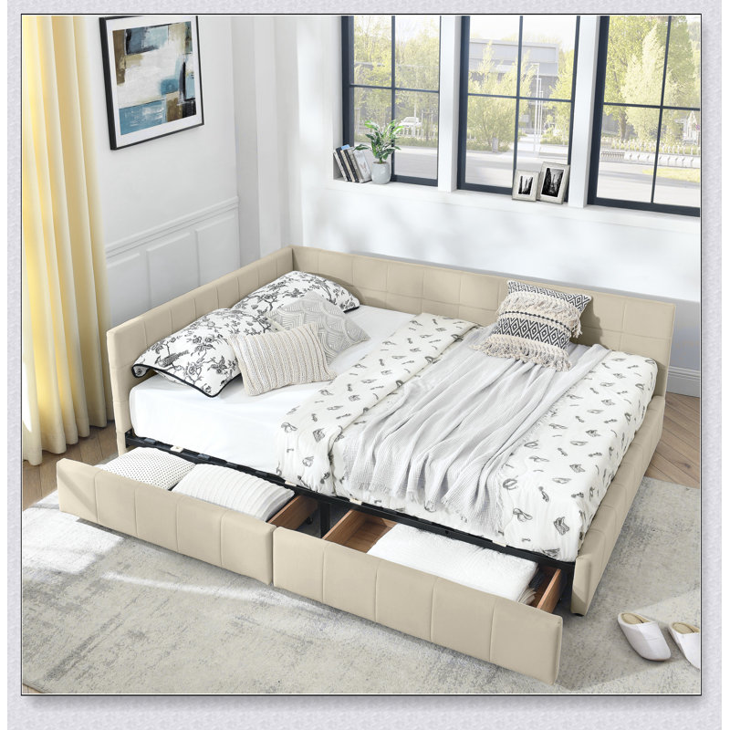 Structure de lit capitonnée avec rangement, canapé-lit avec dossier et accoudoirs confortables, lit pour chambre à coucher, salon, velours