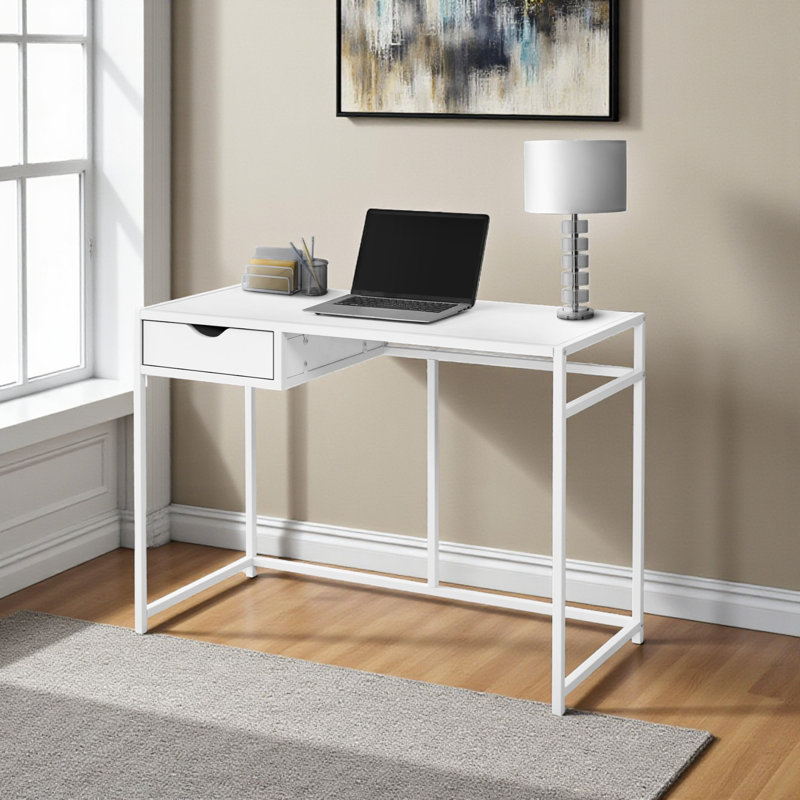 Cosmo White Finish One-Drawer Computer Desk with Metal Leg, 29.81" H X 42.13" W X 19.81" D