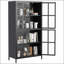 Armoire de rangement en métal noir de qualité supérieure avec portes en verre trempé, tablettes réglables