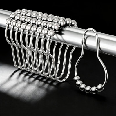 12 Pack Rustproof Stainless Steel Shower Curtain Hooks, Polished Nickel Anti-slip Roller Ball Shower Rings With Secure Lock, Effortless Glide For Bathroom