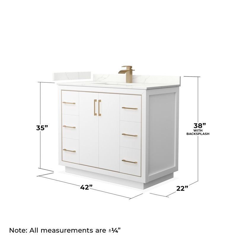 Icon 42 in. Single Vanity, White Quartz, White, Satin Bronze