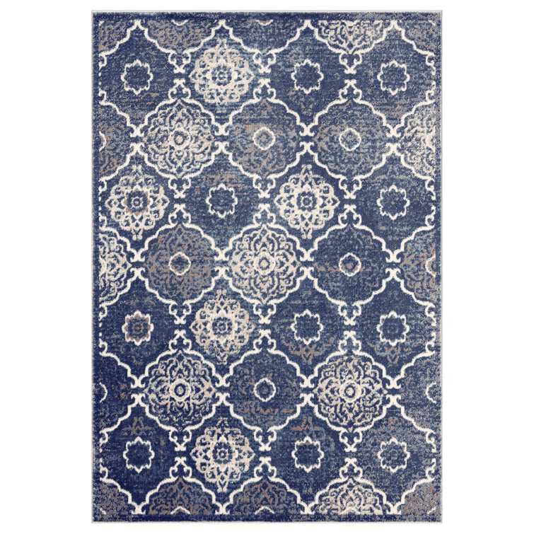 Tapis bleu marine à motif géométrique Montrel