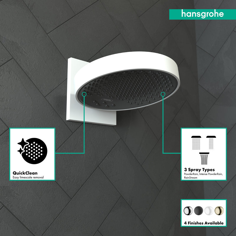 Hansgrohe Rainfinity Shower Head 250 with Wall Connector Trim, Matte White, 2.5 GPM