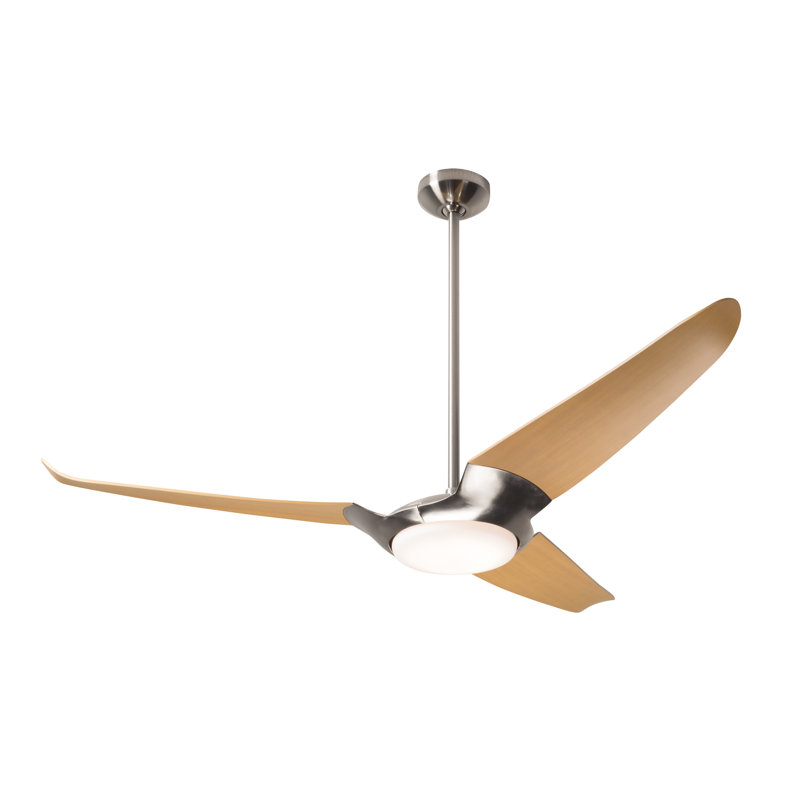 IC Air LED Downrod Ceiling Fan, Wall Control, Maple, Bright Nickel