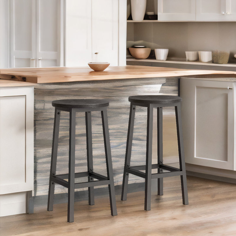 2PC Bar Stools With Metal Frame, Black