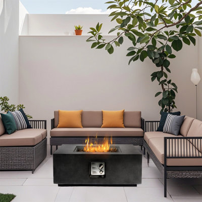Table d'extérieur pour foyer d'extérieur au propane, base de jardinière carrée en pierre de 35 pouces, brûleur en acier inoxydable de 50 000 BTU, pierres de lave gratuites et housse imperméable