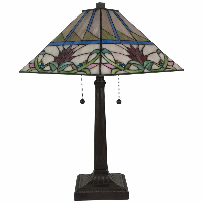 Lampe de table de style mission en verre coloré 23 po crème et rouge 23 po