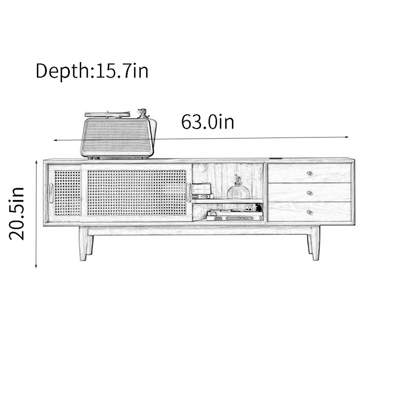 Modern simple rattan TV cabinet, 63", Yellow