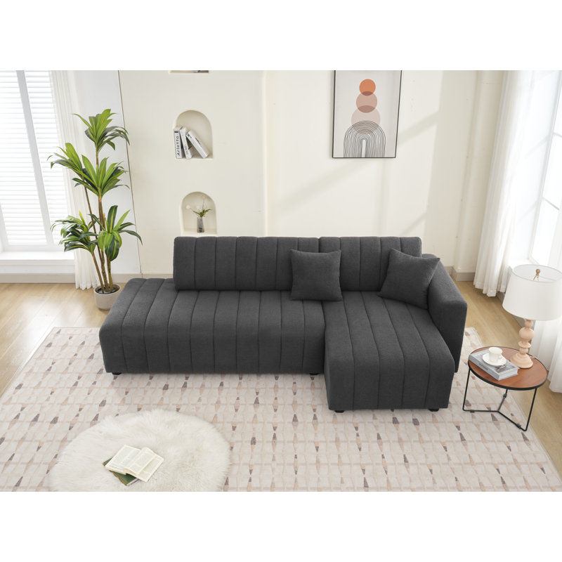 Nargis Lamb Wool Sectional Sofa With Chaise, Right Hand Facing, Dark Gray Lamb Wool